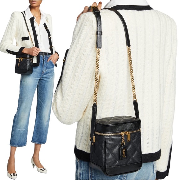 YVES SAINT LAURENT YSL Black Quilted Grain De Poudre Leather 80s Vanity Bag - Picture 2 of 16